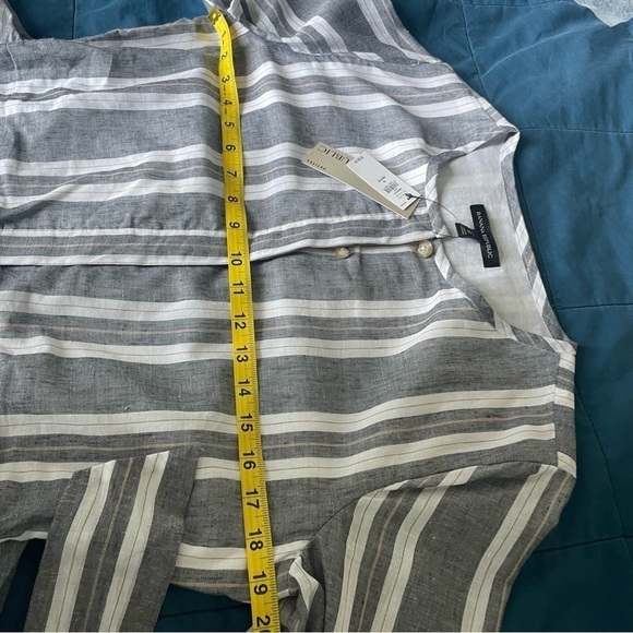 NWT BANANA REPUBLIC GREY WHITE STRIPE LINEN ROMPER. SIZE 10Petite - Picture 10 of 11